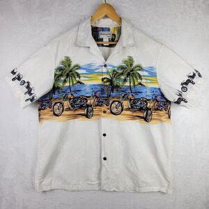 Hawaiian Short Sleeve Button Up Men 2XL Motorcycle Tropical Print Shirt Resort